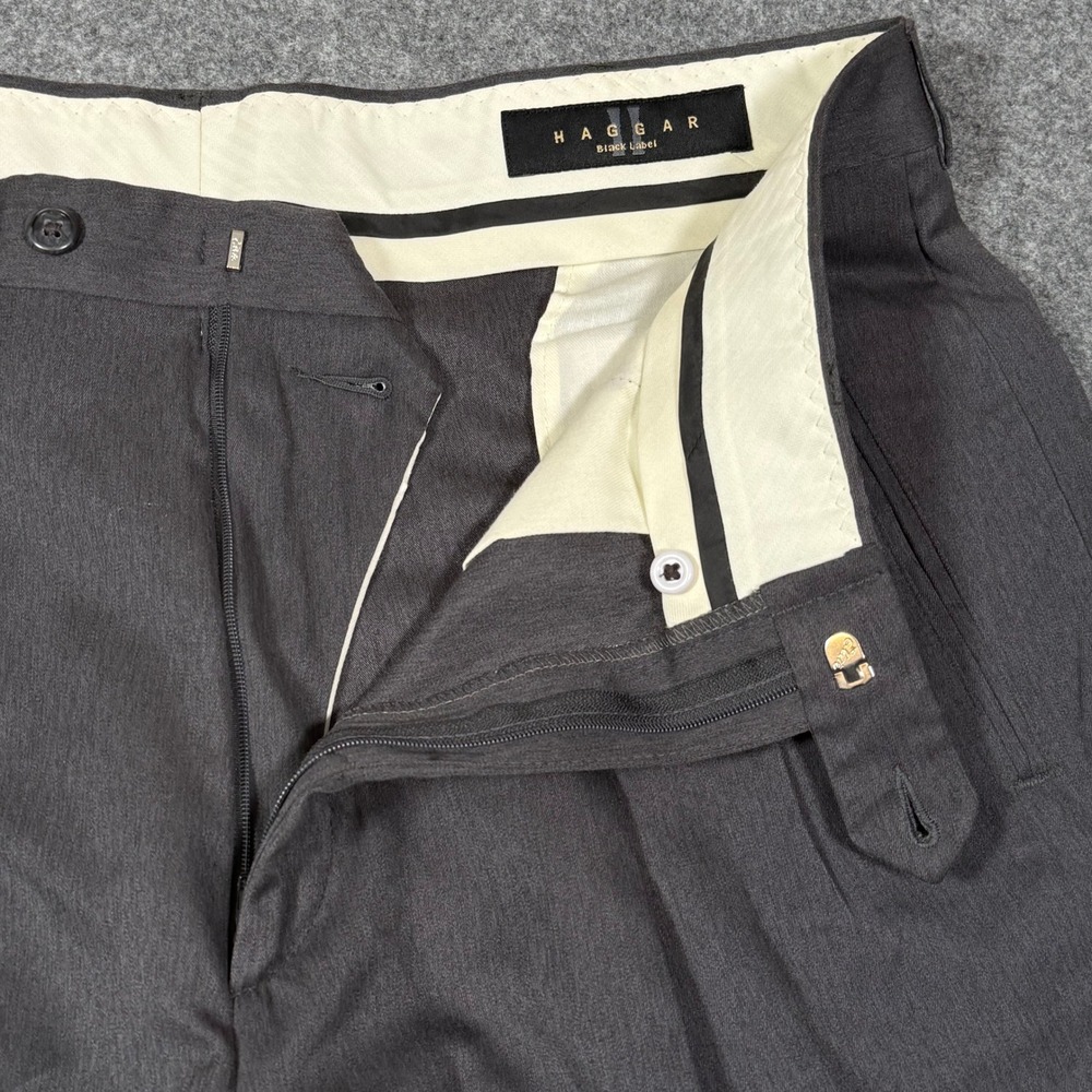 Haggar Black Label Mens 36x32 Charcoal Grey Double Pleated Cuffed Dress‎ Pants - Picture 3 of 10